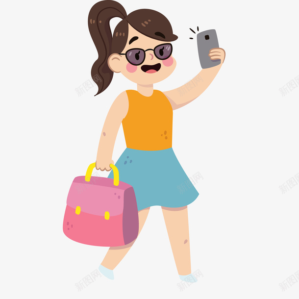 自拍的女性人物矢量图ai免抠素材_88icon https://88icon.com 人物设计 卡通 墨镜 女性 美女 自拍 逛街 矢量图