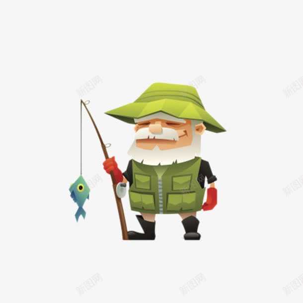 卡通手绘老人钓鱼渔夫png免抠素材_88icon https://88icon.com 免扣 免费下载 农民 卡通手绘 卡通渔夫 池塘 渔夫 钓鱼 鱼塘 鱼竿