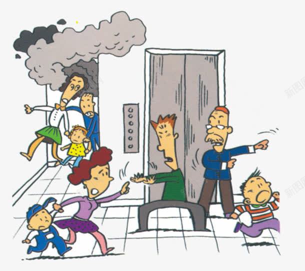 消防逃生漫画png免抠素材_88icon https://88icon.com 奔跑 消防 漫画 漫画封面 漫画气氛 火灾 烟雾 电梯 逃生