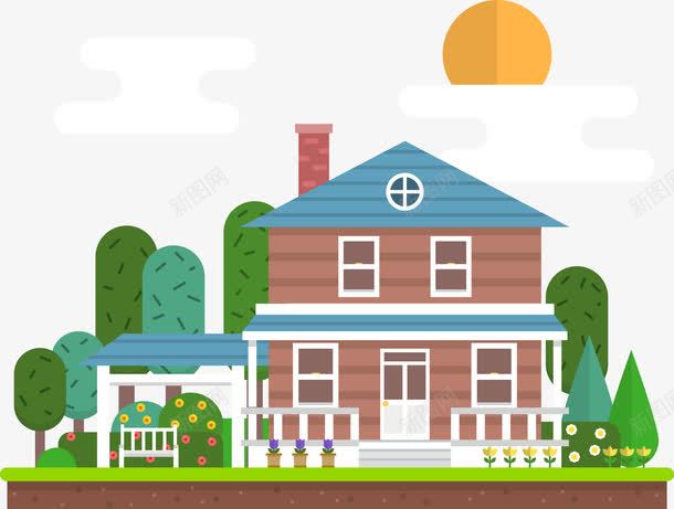 2层楼私家住宅矢量图ai免抠素材_88icon https://88icon.com 住宅 扁平化 矢量素材 私家 矢量图