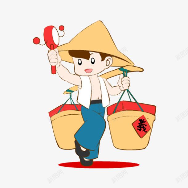 手绘卡通挑扁担叫卖的人png免抠素材_88icon https://88icon.com 卡通 可爱 带斗笠 扁担 拨浪鼓 挑扁担 敲糖帮 斗笠 沿街叫卖 漫画 筐子