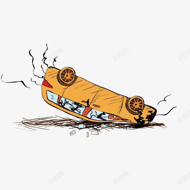 车祸现场png免抠素材_88icon https://88icon.com 汽车 翻车 黄色 黄色的车