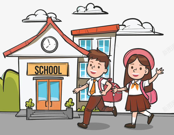 卡通手绘开学季上学去psd免抠素材_88icon https://88icon.com 上学 可爱 大气 女孩 学校 学生 开学啦 开学季 男孩 简约 读书