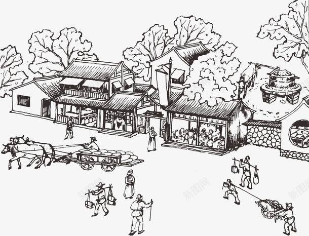 古代街道png免抠素材_88icon https://88icon.com 商贩 大街小巷 建筑 房屋 行人 马车