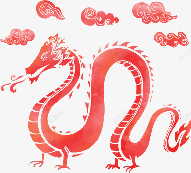 红色手绘中国端午龙矢量图ai免抠素材_88icon https://88icon.com 中国龙 手绘风 矢量png 矢量图 端午龙 红色的龙 红色神龙 红色祥云