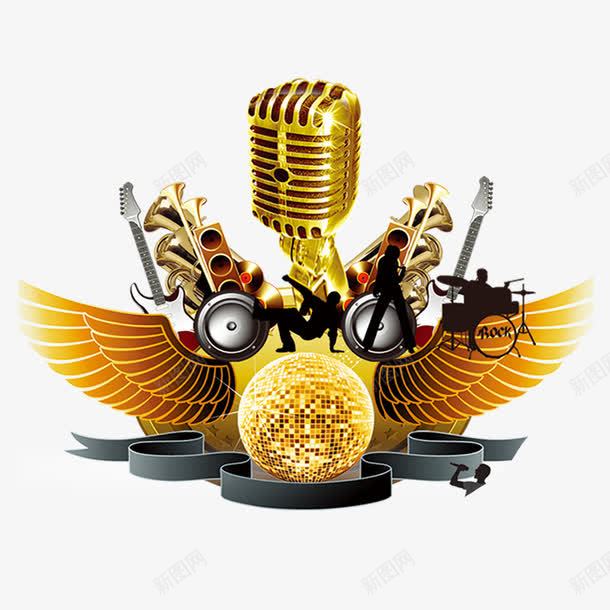 带翅膀的金色麦克风png免抠素材_88icon https://88icon.com 免扣 海报 翅膀 金色 高清 麦克风