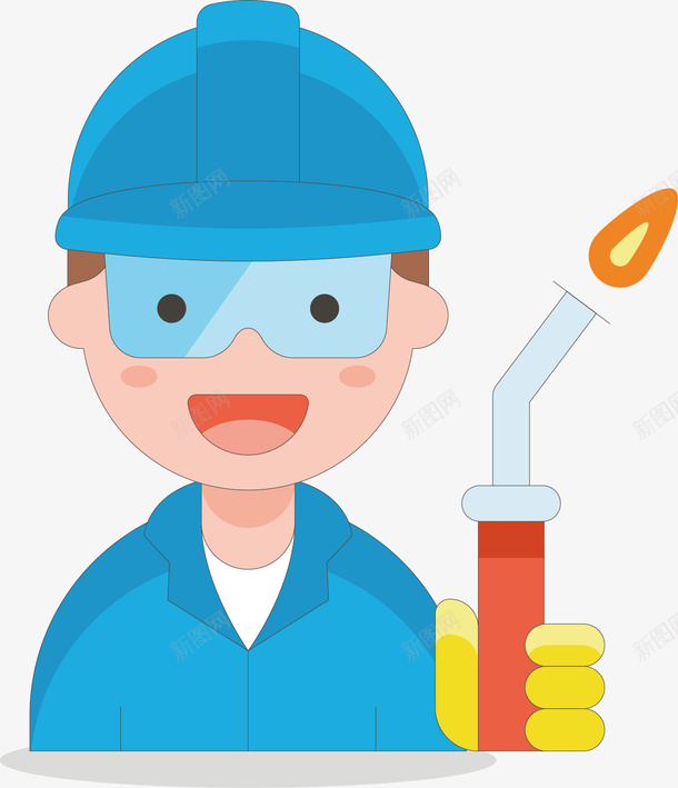 勤劳的电焊工矢量图ai免抠素材_88icon https://88icon.com 头盔 工服 火焰 电焊工人 电焊工具 矢量图 蓝色 防护眼镜