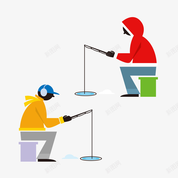 卡通在冰面上钓鱼的人物矢量图ai免抠素材_88icon https://88icon.com 人物设计 冰面 卡通 扁平化 钓鱼 鱼竿 矢量图