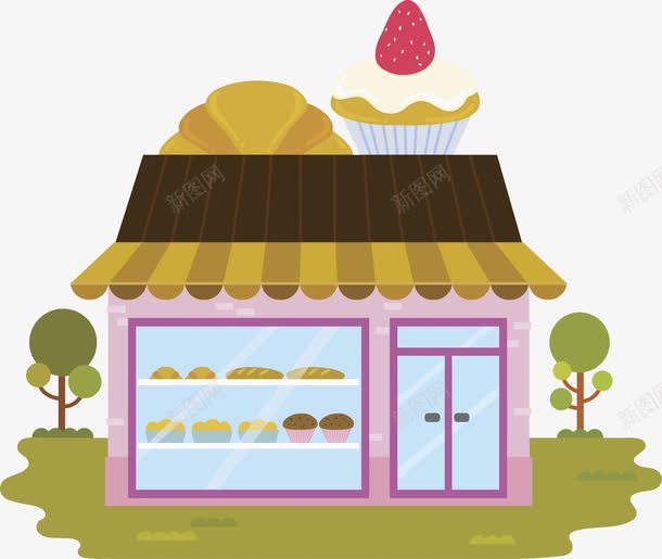面包烘焙商店png免抠素材_88icon https://88icon.com 商店 手绘 树木 橱窗 烘焙 线下店铺 草地 草莓 蛋糕 雨棚 面包 黄色遮雨棚