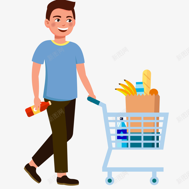 男士推着购物车插画矢量图ai免抠素材_88icon https://88icon.com 免抠PNG 双十一 商场 消费 电商 男士推着购物车插画 零售 矢量图
