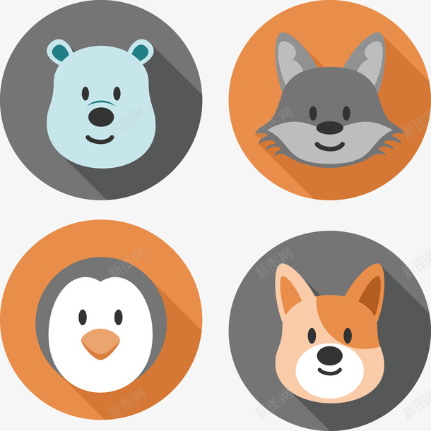 四款动物头像png免抠素材_88icon https://88icon.com 动物 圆形 头像 矢量素材