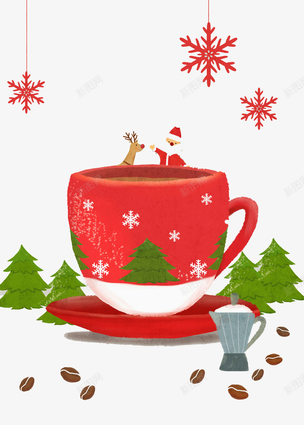 红色圣诞杯子png免抠素材_88icon https://88icon.com 印花 可爱 圣诞 帽子 手绘 松树 树木 装饰 雪花 麋鹿