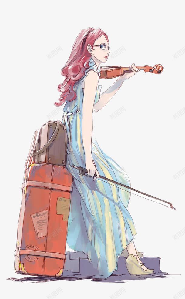 靠着行李箱弹琴的少女psd免抠素材_88icon https://88icon.com 卡通手绘 少女 弹琴 行李箱