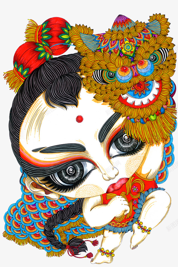 中国风福娃手绘图png免抠素材_88icon https://88icon.com 中国风福娃 卡通 女孩 妆容 福娃 舞狮表演 辫子