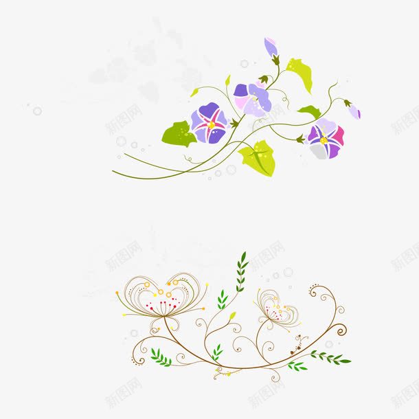 两只文雅的花图案psd免抠素材_88icon https://88icon.com 中式 喜气 大气 红色 花纹 高端