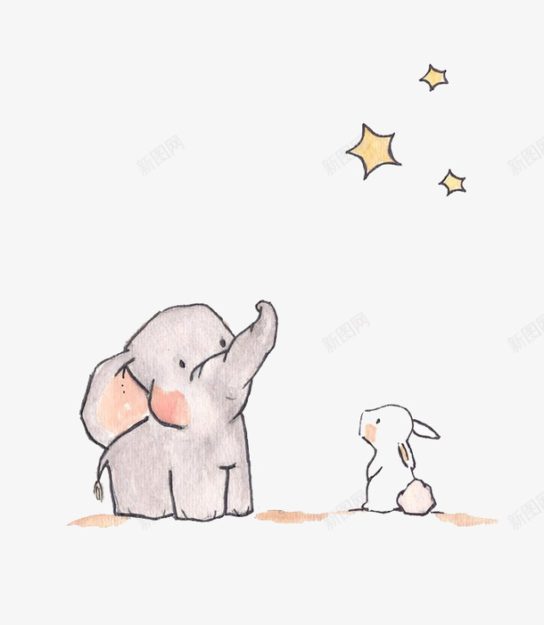 大象和兔子看星星png免抠素材_88icon https://88icon.com 兔子 大象 插画 星星
