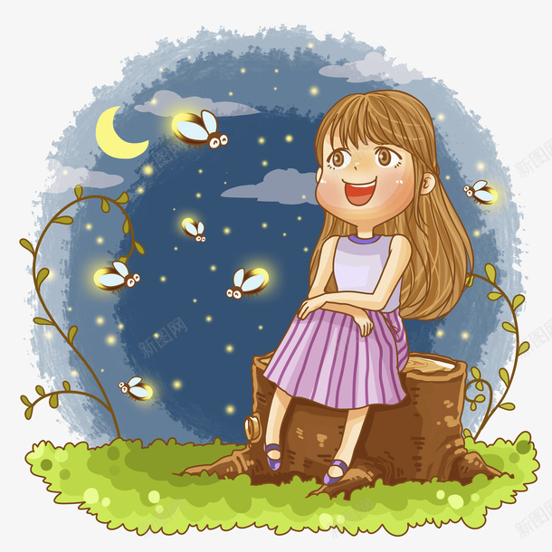 卡通小女孩夜空发光萤火虫png免抠素材_88icon https://88icon.com 仰望夜空 信号传递 小型甲虫 求偶交配 流萤 莹火虫 萤光 萤光素 警戒信号 鞘翅目