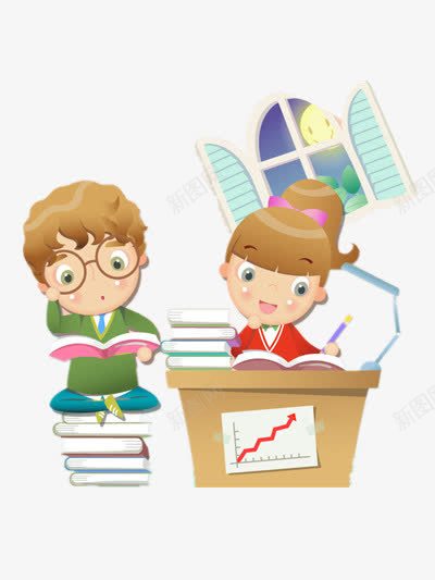 月夜学习png免抠素材_88icon https://88icon.com 书桌 作业本 手绘 窗户