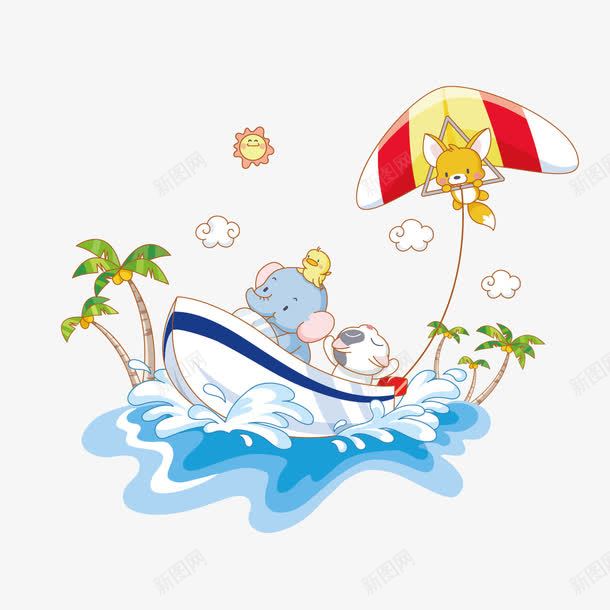 划船的小动物png免抠素材_88icon https://88icon.com 可爱海浪 小海螺 椰子树 气泡 水动物 海星 海洋生物 海豚 海边风情 船 蓝色海洋花纹 螃蟹