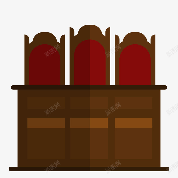 一个扁平化的法官座位矢量图ai免抠素材_88icon https://88icon.com 会议 办公桌空 听证会 审判 律师 椅子 法官 法庭 法院 议会 长凳 矢量图