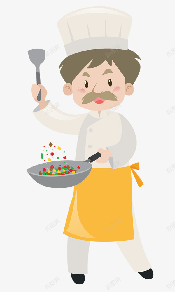 炒菜的厨师png免抠素材_88icon https://88icon.com 卡通 厨师 帅气的 炒菜的 炒锅 男人 白色的