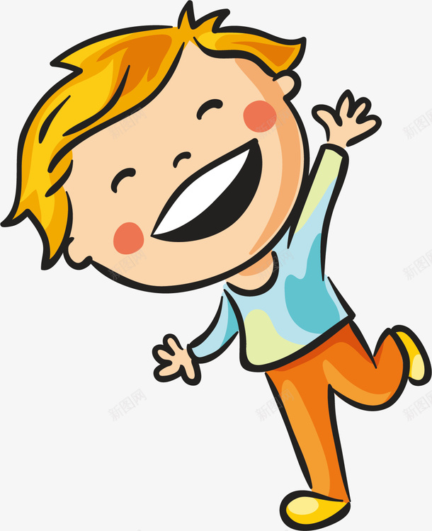 一个快乐的小孩png免抠素材_88icon https://88icon.com 大嘴巴 快乐 招手 浅蓝色上衣 跳起来 黄色