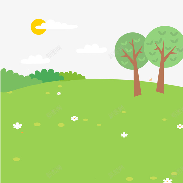 绿色郊外草地png免抠素材_88icon https://88icon.com 卡通树木 卡通郊外 绿色植物 绿色草地 风景画