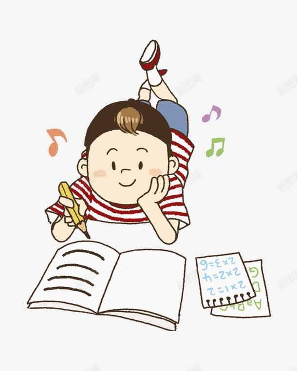 趴着的男孩png免抠素材_88icon https://88icon.com 书本 写作业 卡通 可爱的 学习的 男孩 铅笔