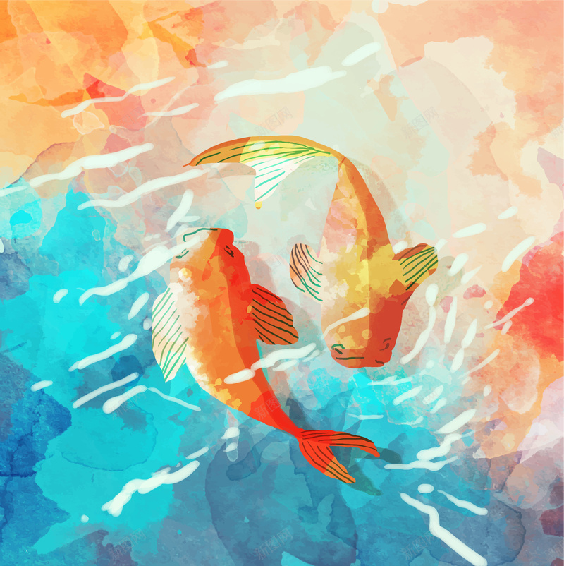 双鱼艺术背景图jpg设计背景_88icon https://88icon.com 中国风 双鱼 水彩画