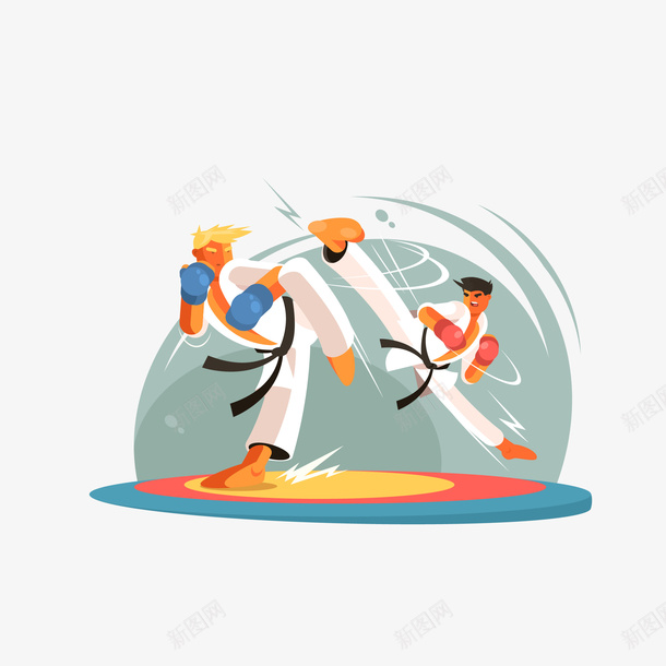 手绘擂台跆拳道png免抠素材_88icon https://88icon.com png免抠图 卡通 对打 手绘 擂台 跆拳道 踢腿 黑带