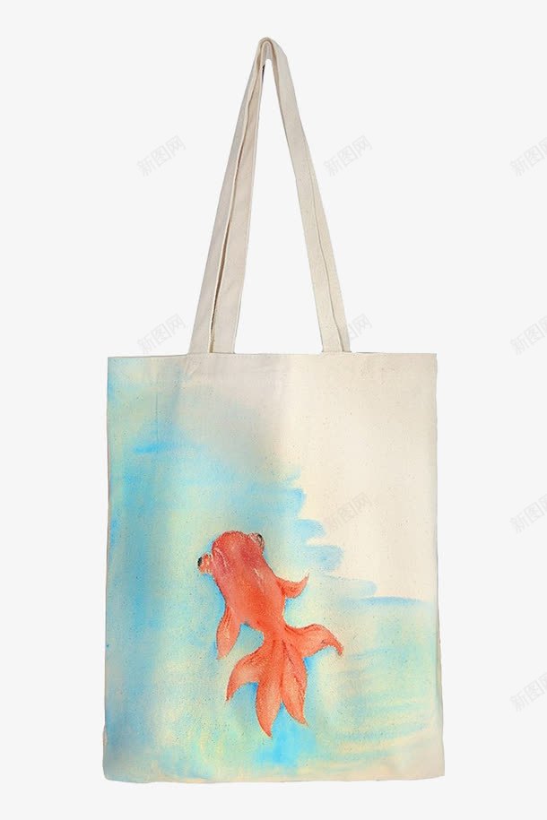 水粉金鱼帆布袋png免抠素材_88icon https://88icon.com 帆布袋 水粉画 浅蓝色 简约 米白色 金鱼