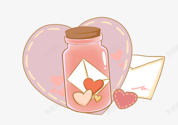 手绘节日爱心漂流瓶装饰psd免抠素材_88icon https://88icon.com 成双成对 漂流瓶 爱心漂流瓶 粉色 粉色心形 红色 红色心形 装饰 装饰图案