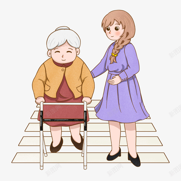 扶老奶奶过马路png免抠素材_88icon https://88icon.com 元素 助人为乐 手绘 扶老人过马路 扶老奶奶过马路 扶起摔倒的老奶奶 白发女人 老母亲 马路
