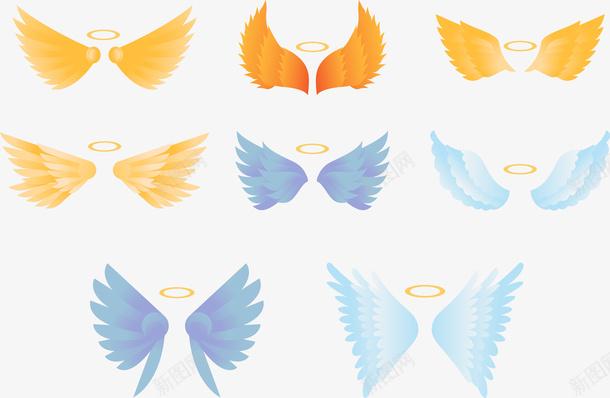 彩绘翅膀集合矢量图ai免抠素材_88icon https://88icon.com 创意 彩绘 特色 羽毛 翅膀 蓝色 集合 颜色 矢量图