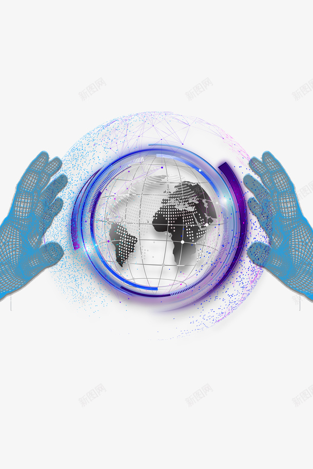 科技元素虚拟手星球粒子psd免抠素材_88icon https://88icon.com 星球 科技元素 粒子素材 虚拟手
