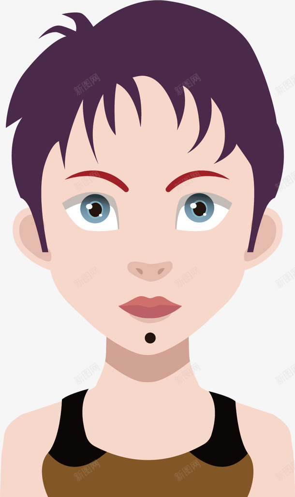 短发卡通女孩矢量图ai免抠素材_88icon https://88icon.com 卡通 女孩 短发 紫色 蓝眼睛 黑痣 矢量图