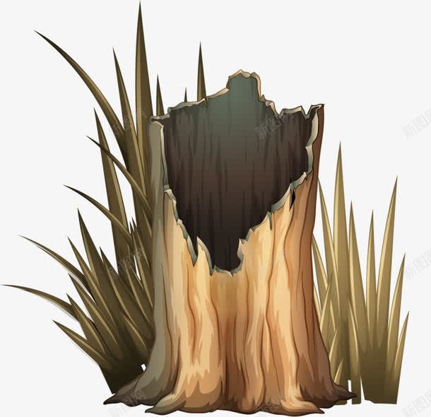 手绘草木png免抠素材_88icon https://88icon.com 枯萎 树干 棕色 草丛