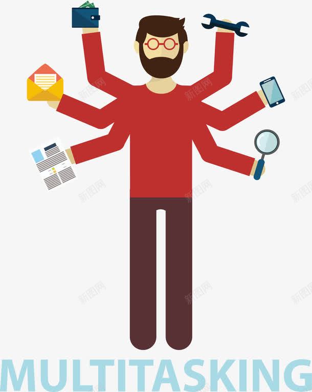 多任务处理矢量图ai免抠素材_88icon https://88icon.com 一人多职 免扣png素材 免费png素材 多线程处理机制 工作繁多 矢量图