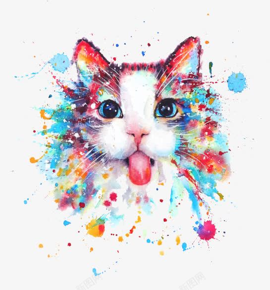 水彩猫咪png免抠素材_88icon https://88icon.com 卡通 可爱 吐舌头 彩色 手绘 水彩 猫咪 装饰