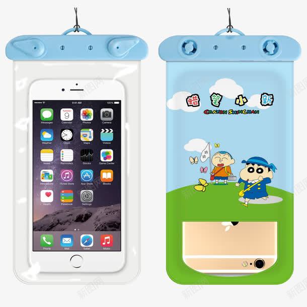 手机防水袋png免抠素材_88icon https://88icon.com 产品实物 卡通人物 手机 手机防水袋 水下拍照 苹果手机 蓝色 透明 防水袋 黑色挂绳