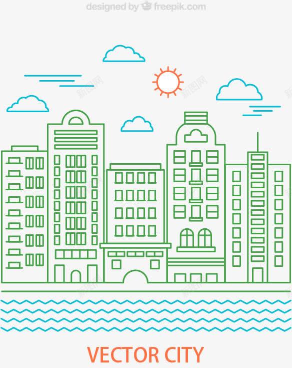 河边的城市建筑png免抠素材_88icon https://88icon.com 太阳云朵城市楼房建筑河海线性住房A