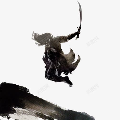 充满灵动与力量的水墨画png免抠素材_88icon https://88icon.com 力量 古典 手绘 武侠 水墨画 跳跃 黑白