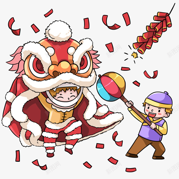 卡通新年舞狮子png免抠素材_88icon https://88icon.com 2019 农历新年 喜庆 彩绘舞狮 新年 新年气氛 猪年 舞狮子 节日 过年 鞭炮