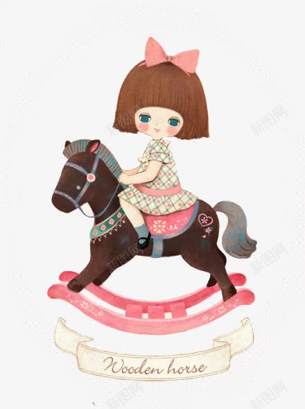 骑木马的小女孩png免抠素材_88icon https://88icon.com 儿童插画 卡通 卡通人物 卡通动物 可爱 小女孩 插画 故事插画 木马