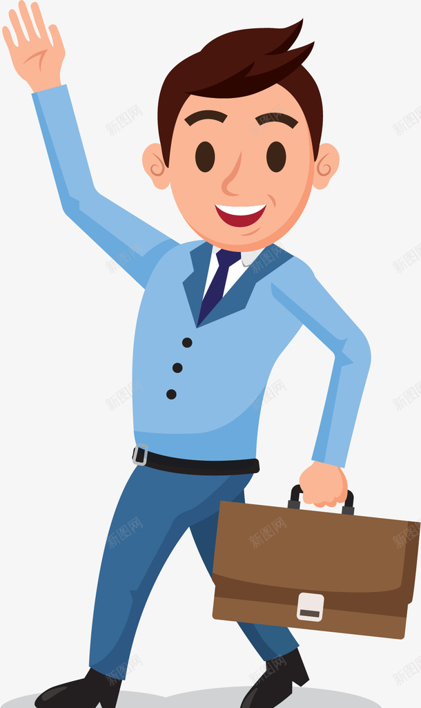 拎着公文包招手的人png免抠素材_88icon https://88icon.com 上班的人 商务小人 拎着公文包 招手 招手的人 矢量png