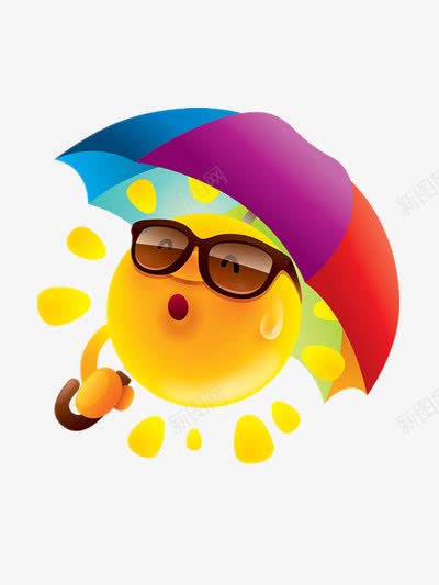 卡通打伞的太阳公公png免抠素材_88icon https://88icon.com 墨镜 汗滴 流汗 炎热