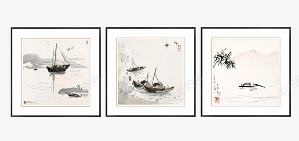 泛舟水墨画png免抠素材_88icon https://88icon.com 一叶轻舟 写实小船 古风船 小船画 水墨横幅 水面小舟 泛舟图 船行水间