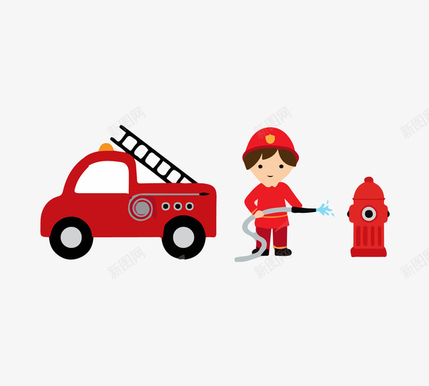 消防车矢量图ai免抠素材_88icon https://88icon.com 卡车 女人 扁平设计免费下载 消防人员 消防卡车 消防服 消防栓 矢量图