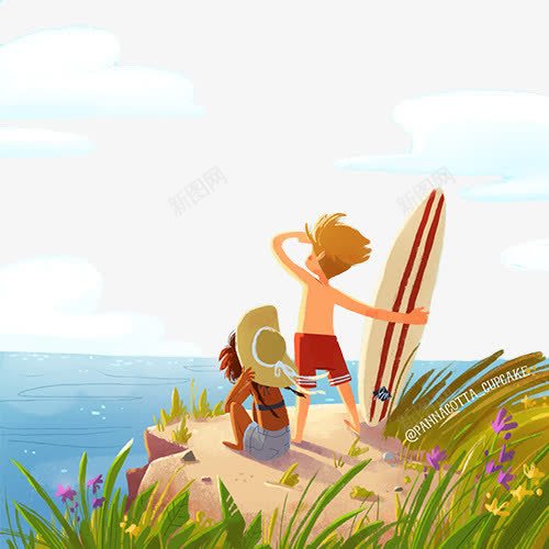 夏天冲浪的少女和男孩png免抠素材_88icon https://88icon.com 冲浪 夏天 少女 海边 男孩