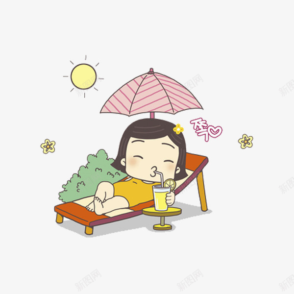 手绘喝果汁的女孩图png免抠素材_88icon https://88icon.com 卡通手绘 商务 女孩 女生 晒太阳 果汁 水彩 遮阳伞